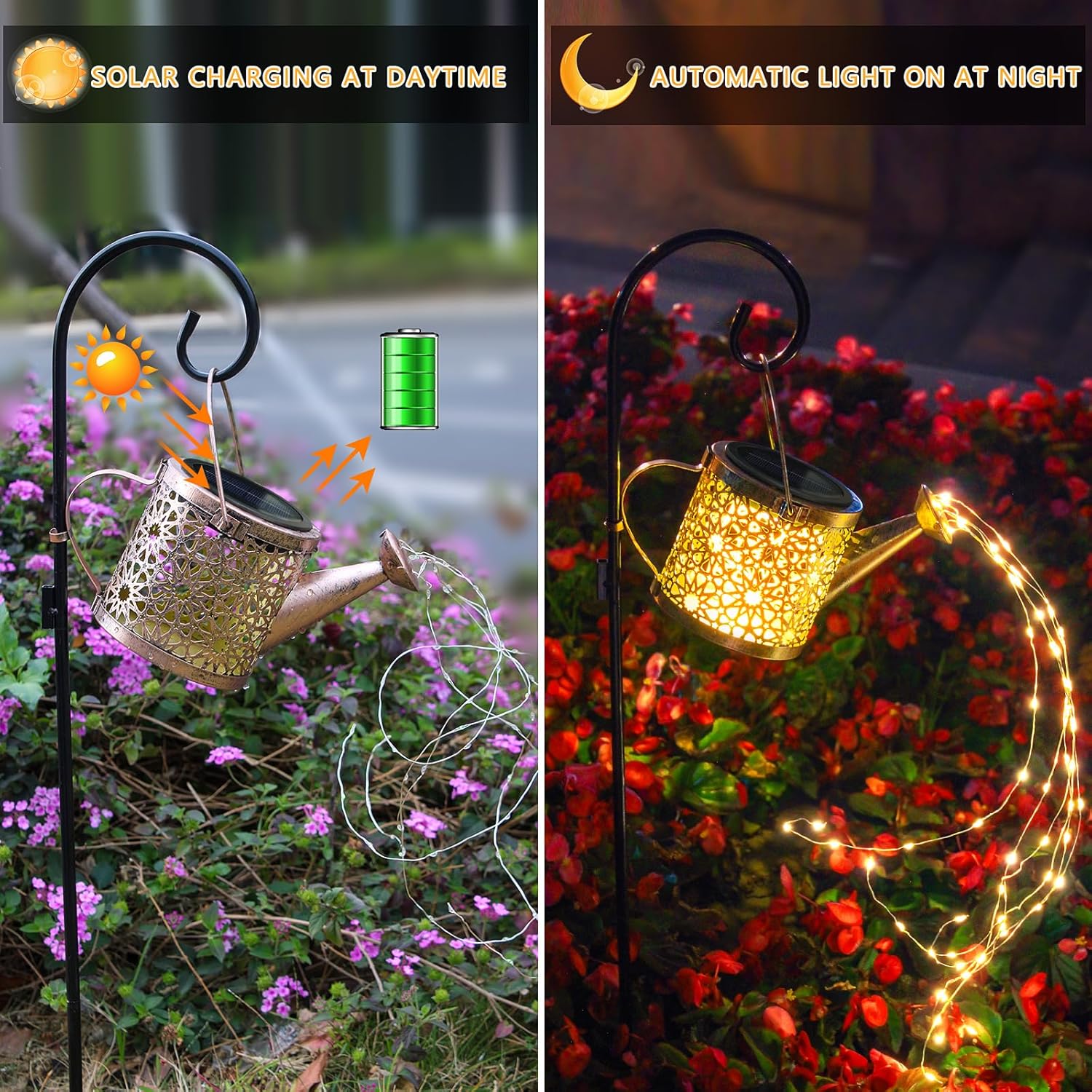Solar Lights Outdoor Decorative, Metal Watering Can Lights Waterproof, Small Hanging Garden Decor Yard Outside Patio Lawn, Gifts for Mom Grandma Women Birthday(Warm White)